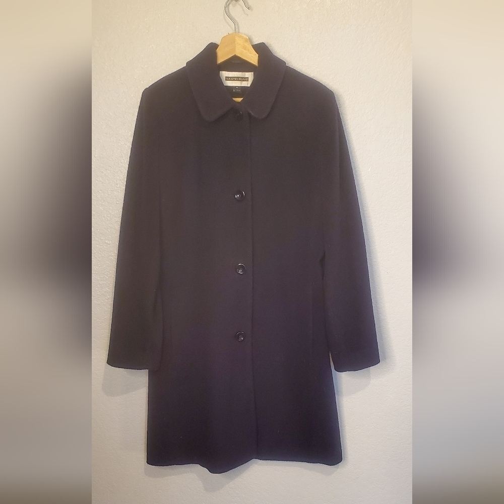 Kristen Blake Studio Collection Midnight Blue Virgin Wool Blend Long Trench Coat